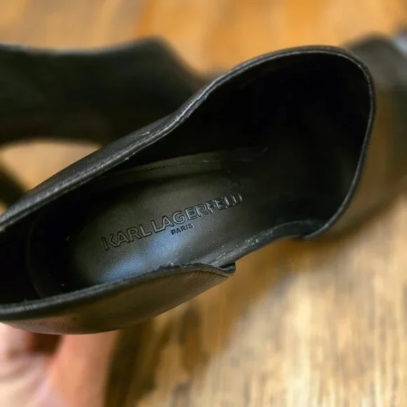 KARL LAGERFELD Paris Brette/D21 Black Leather Peep Toe Ulta-high Pump size 8 - Picture 7 of 11